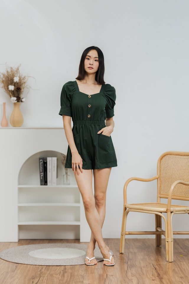 Kendall Pocket Romper in Forest (XS)