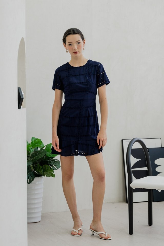 Esme Eyelet Dropwaist Dress In Navy