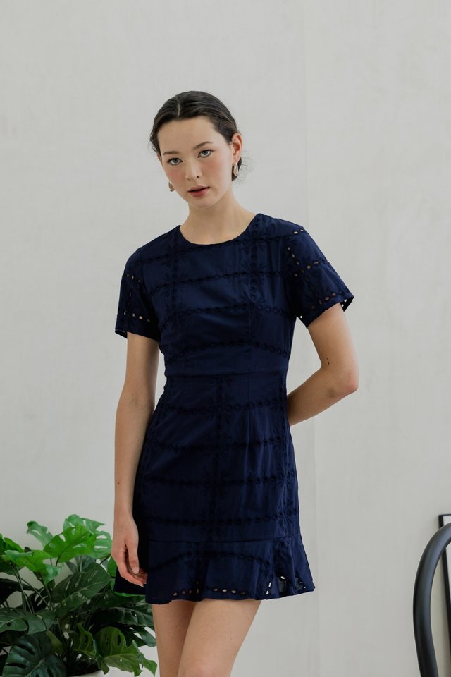 Esme Eyelet Dropwaist Dress In Navy