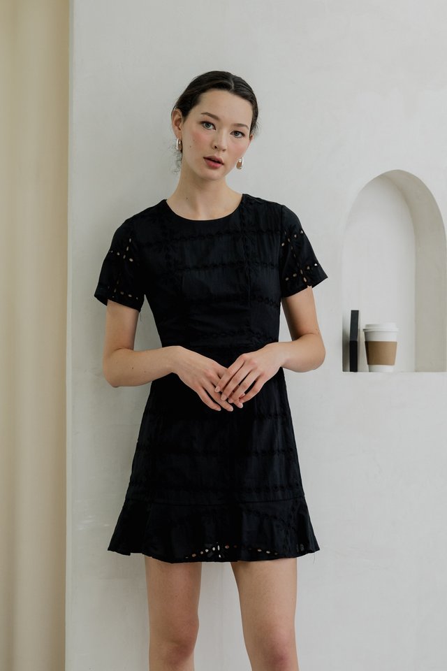 Esme Eyelet Dropwaist Dress In Black