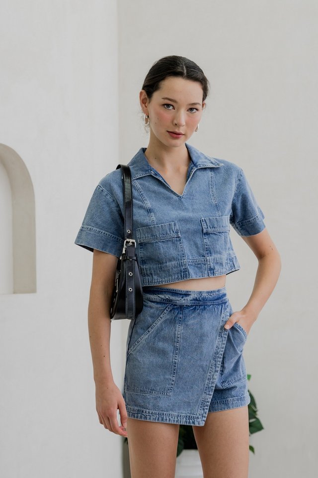 Daffodil Denim Pocket Collared Top
