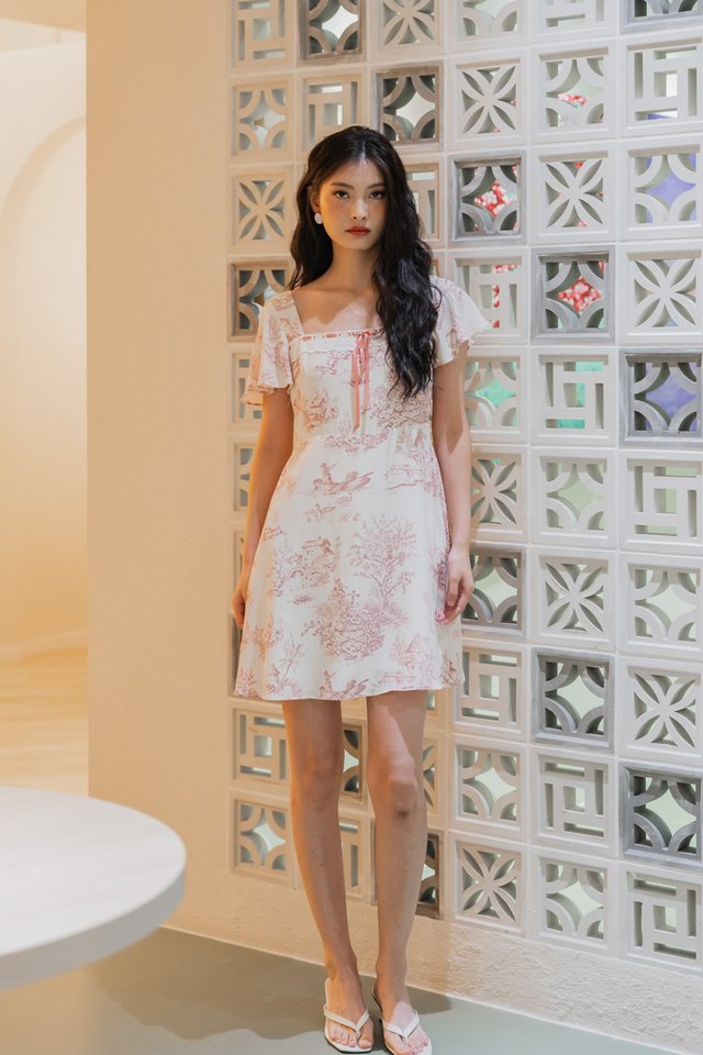 Cielo Ribbonette Flare Sleeve Dress In Muted Rose