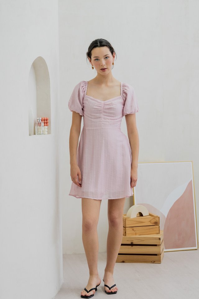 Primrose Textured Puff Sleeve Dress In Pink