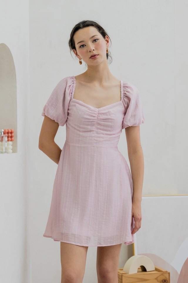 Primrose Textured Puff Sleeve Dress In Pink