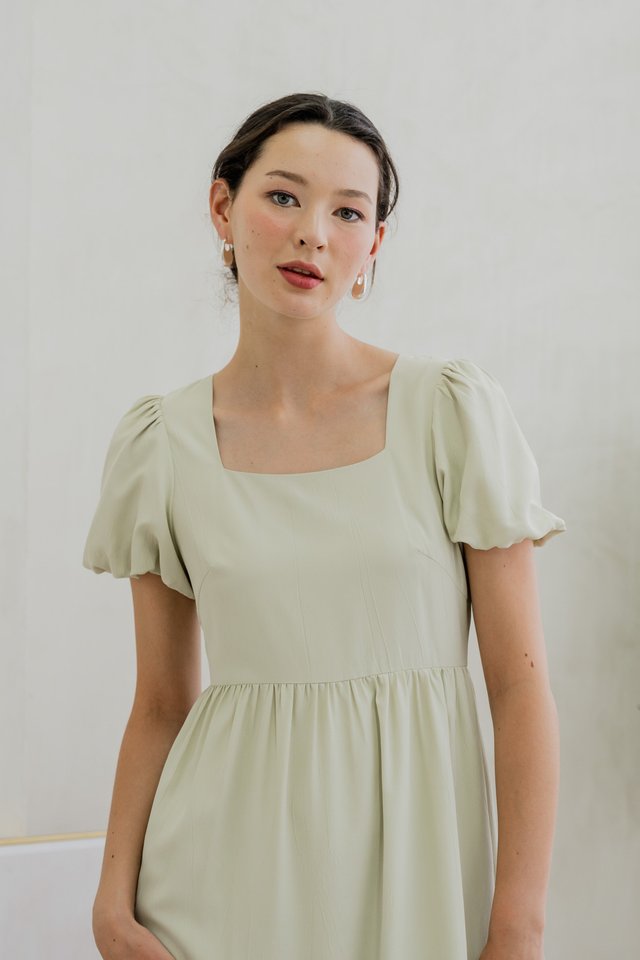 Theresa Texture Puffed Sleeve Maxi Dress In Sage