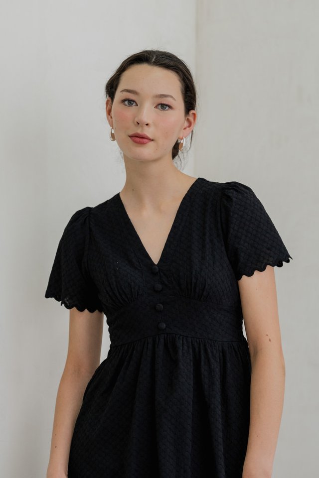 Layana Eyelet Empire Button Maxi Dress In Black