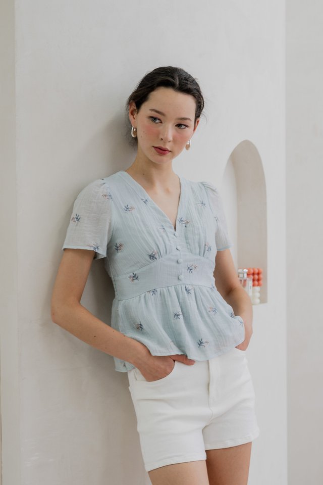 Tea Florette Babydoll Top In Tiffany Blue