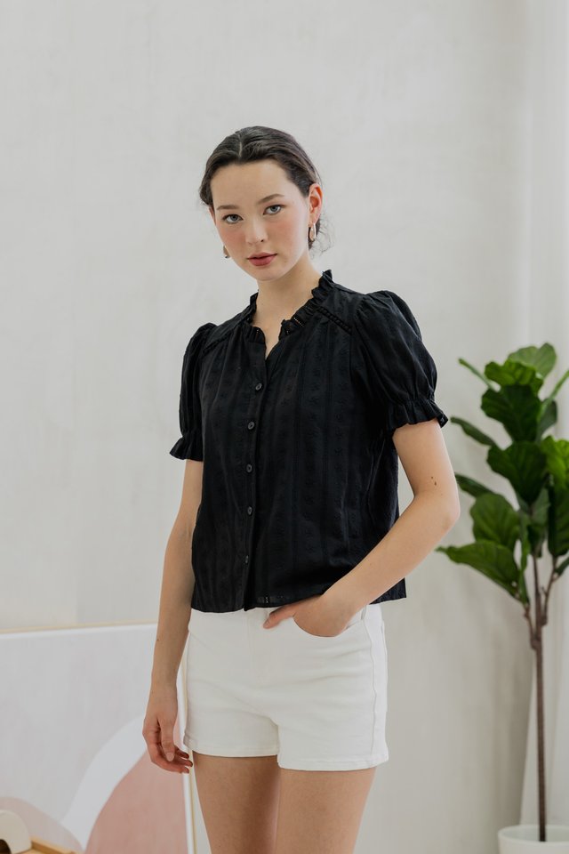 Bettany Eyelet Button Top In Black