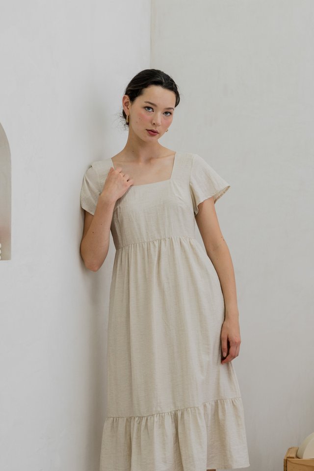 Feliz Flare Sleeve Midi Dress In Oat