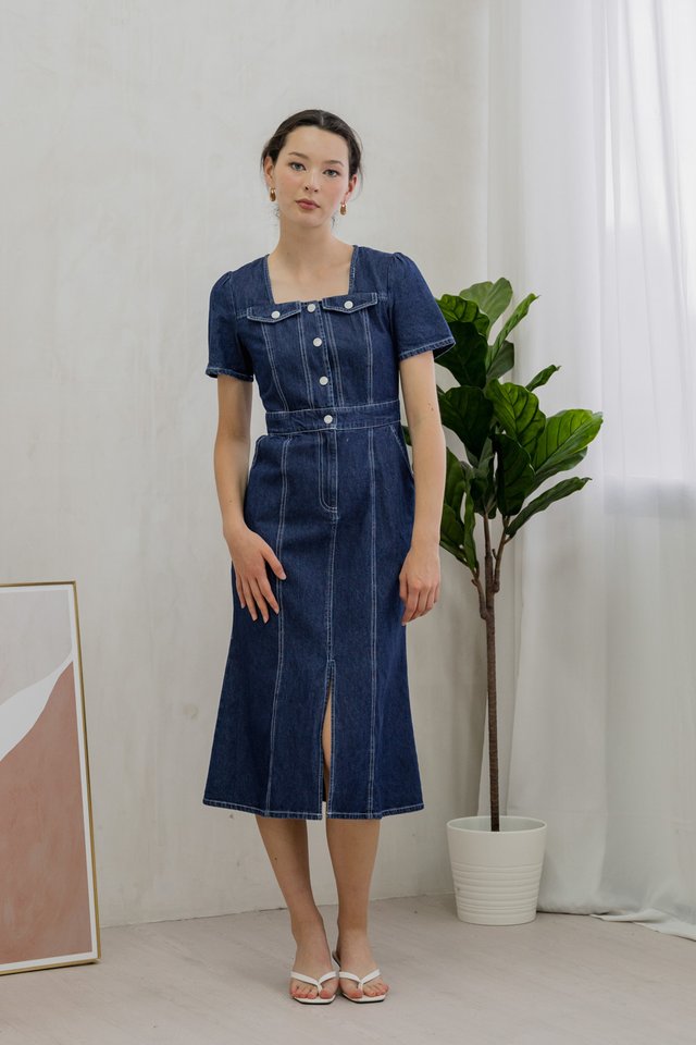 Bronca Button Front Denim Midi Dress
