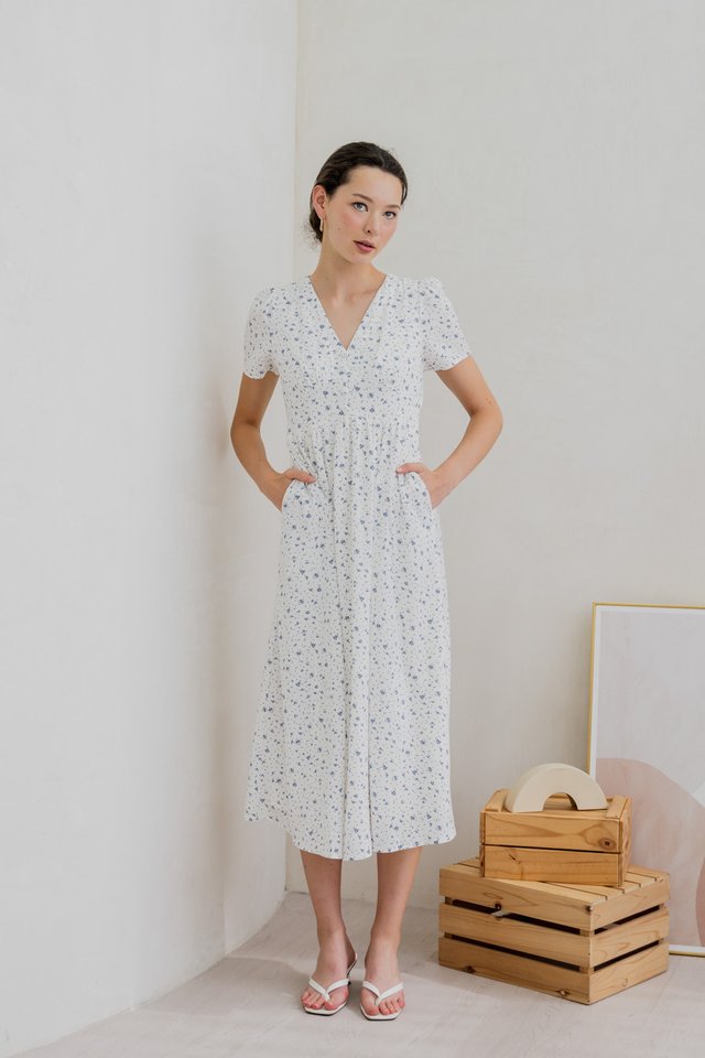 Fabiola Floral Empire Waist Maxi Dress In White