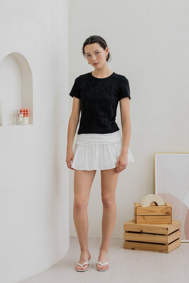 Cybill Crochet Cotton Top In Black