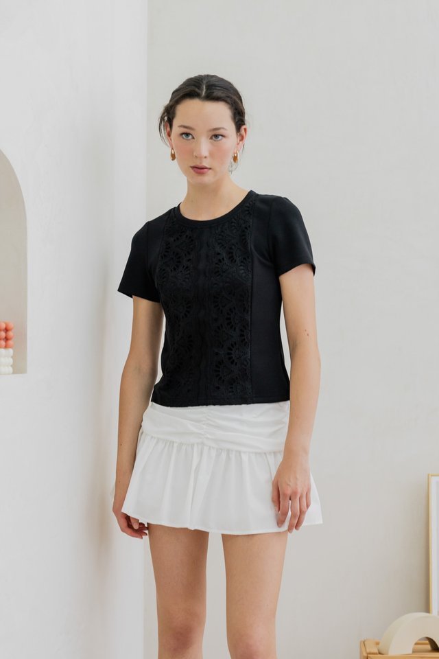 Cybill Crochet Cotton Top In Black