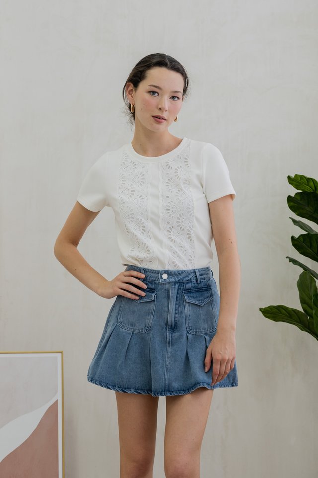 Dulce Denim Pocket Pleated Skort