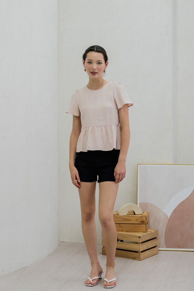 Tera Textured Flare Sleeve Top In Pink