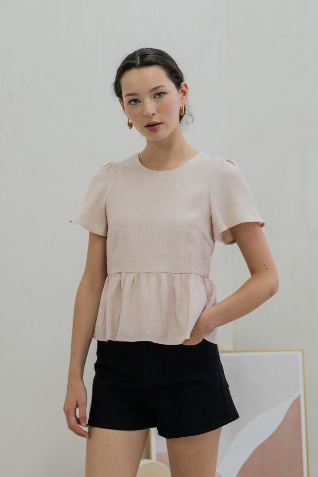 Tera Textured Flare Sleeve Top In Pink