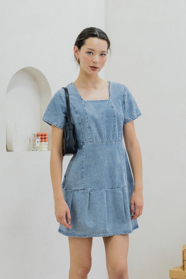 Claude Denim Panelled Square Neck Dress