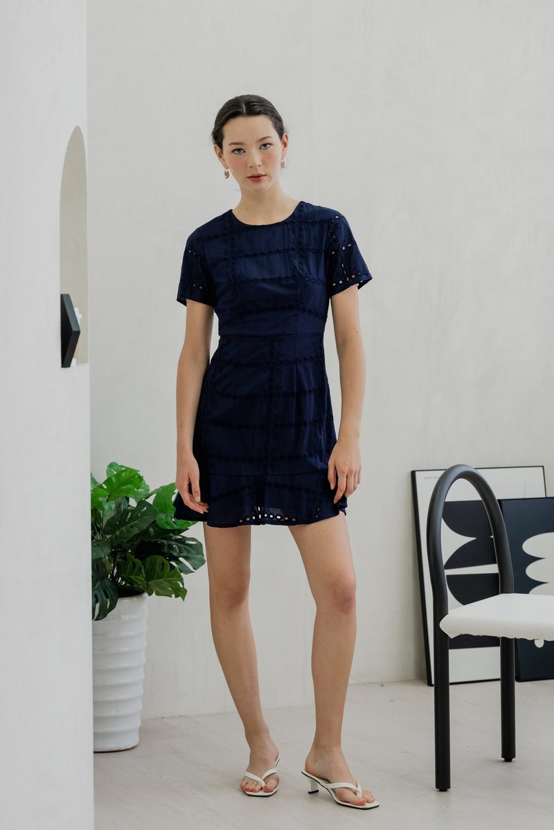 Esme Eyelet Dropwaist Dress In Navy