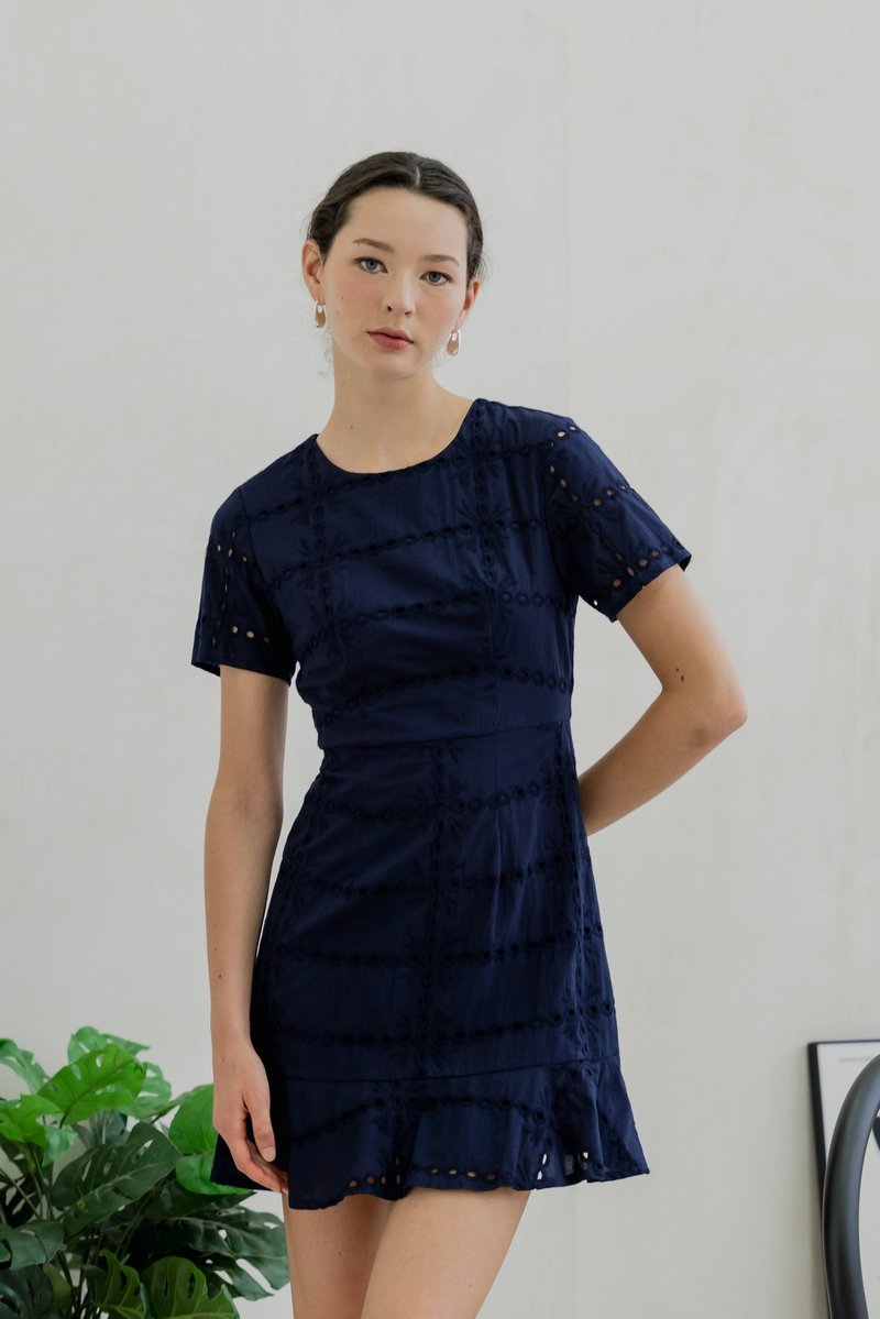 Esme Eyelet Dropwaist Dress In Navy