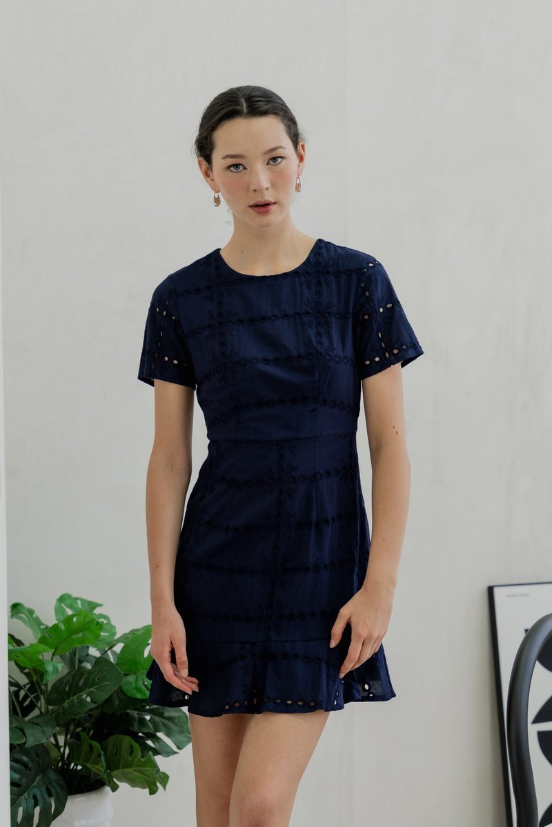 Esme Eyelet Dropwaist Dress In Navy