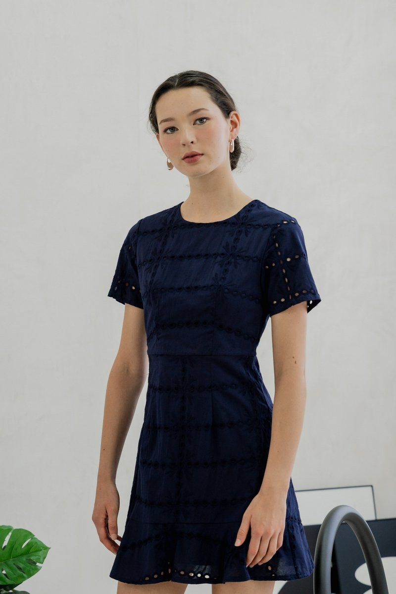 Esme Eyelet Dropwaist Dress In Navy