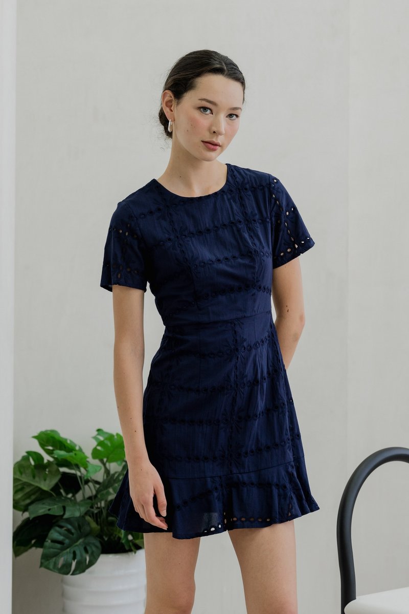 Esme Eyelet Dropwaist Dress In Navy