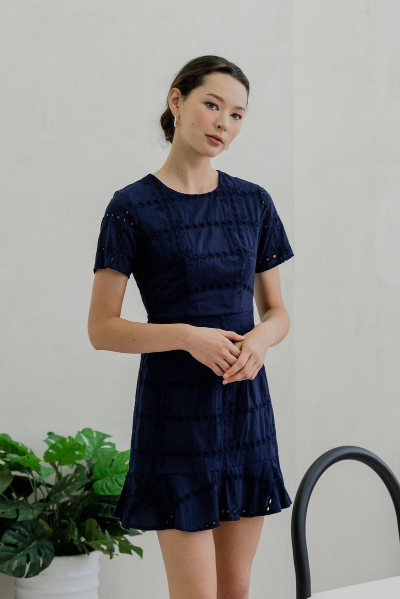 Esme Eyelet Dropwaist Dress In Navy