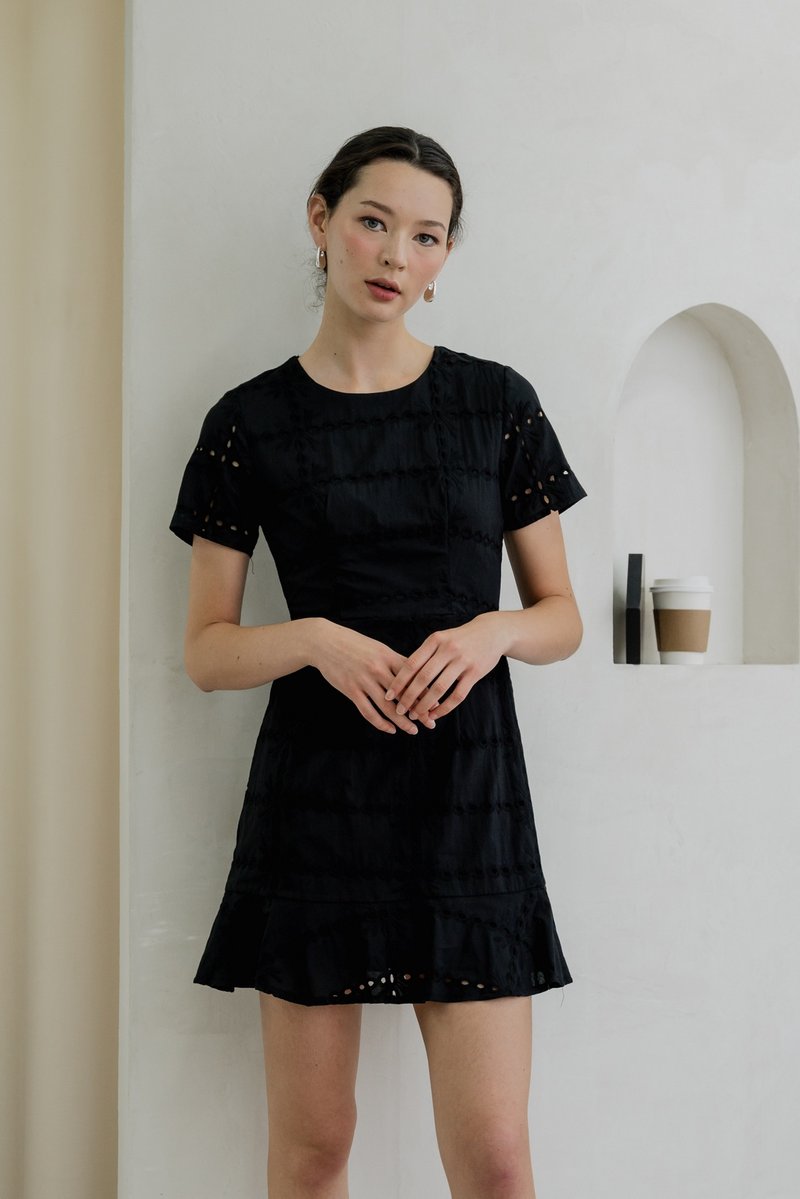 Esme Eyelet Dropwaist Dress In Black