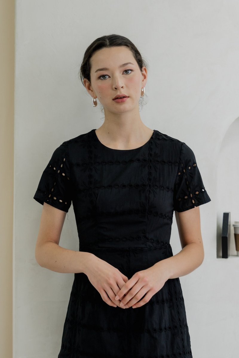Esme Eyelet Dropwaist Dress In Black