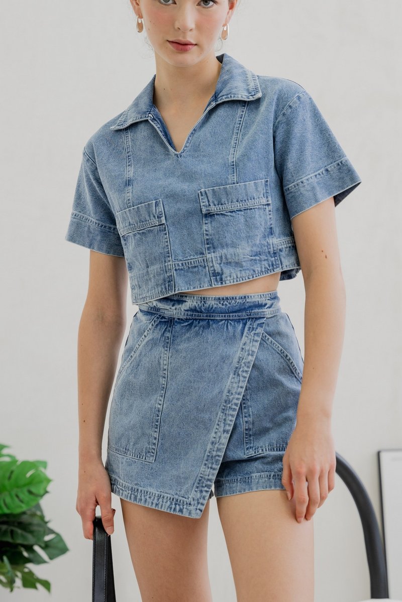 Daffodil Denim Pocket Collared Top