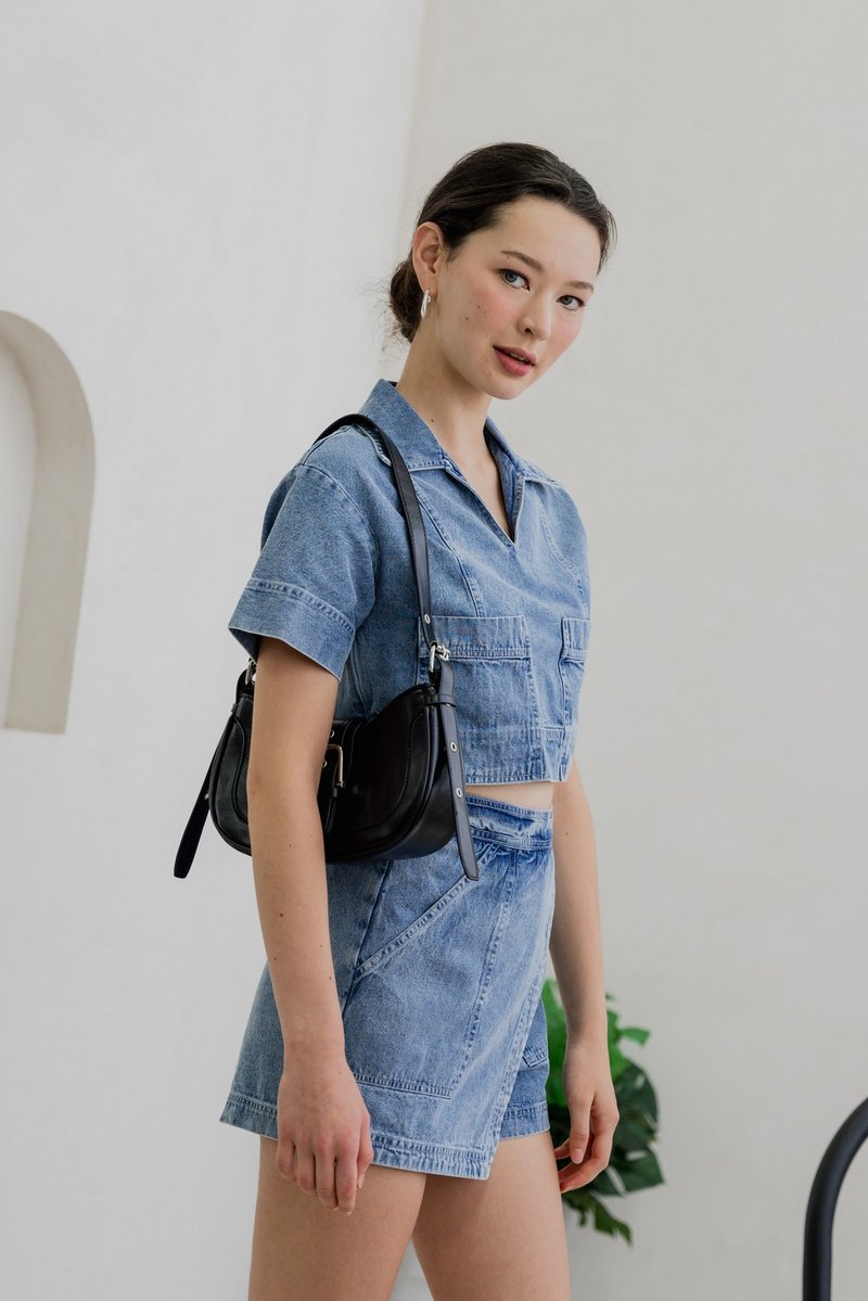 Daffodil Denim Pocket Collared Top