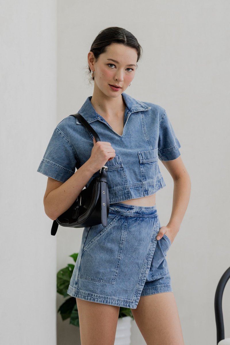 Daffodil Denim Pocket Collared Top