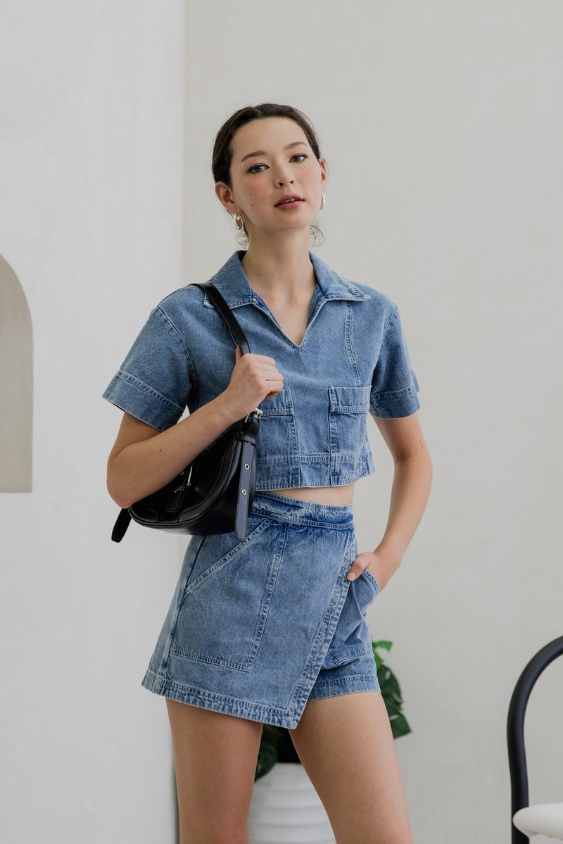 Daffodil Denim Pocket Collared Top