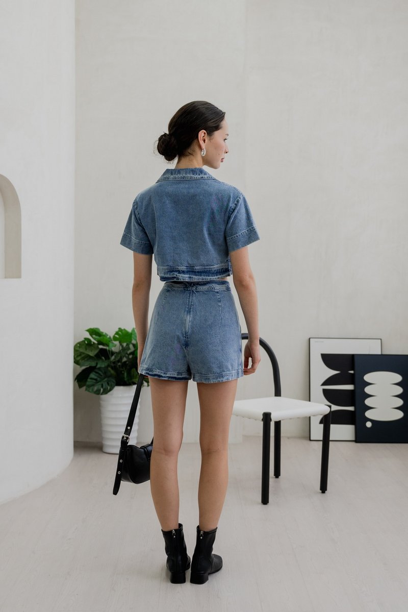 Daffodil Denim Pocket Collared Top