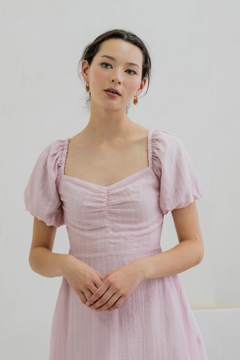 Primrose Textured Puff Sleeve Dress In Pink