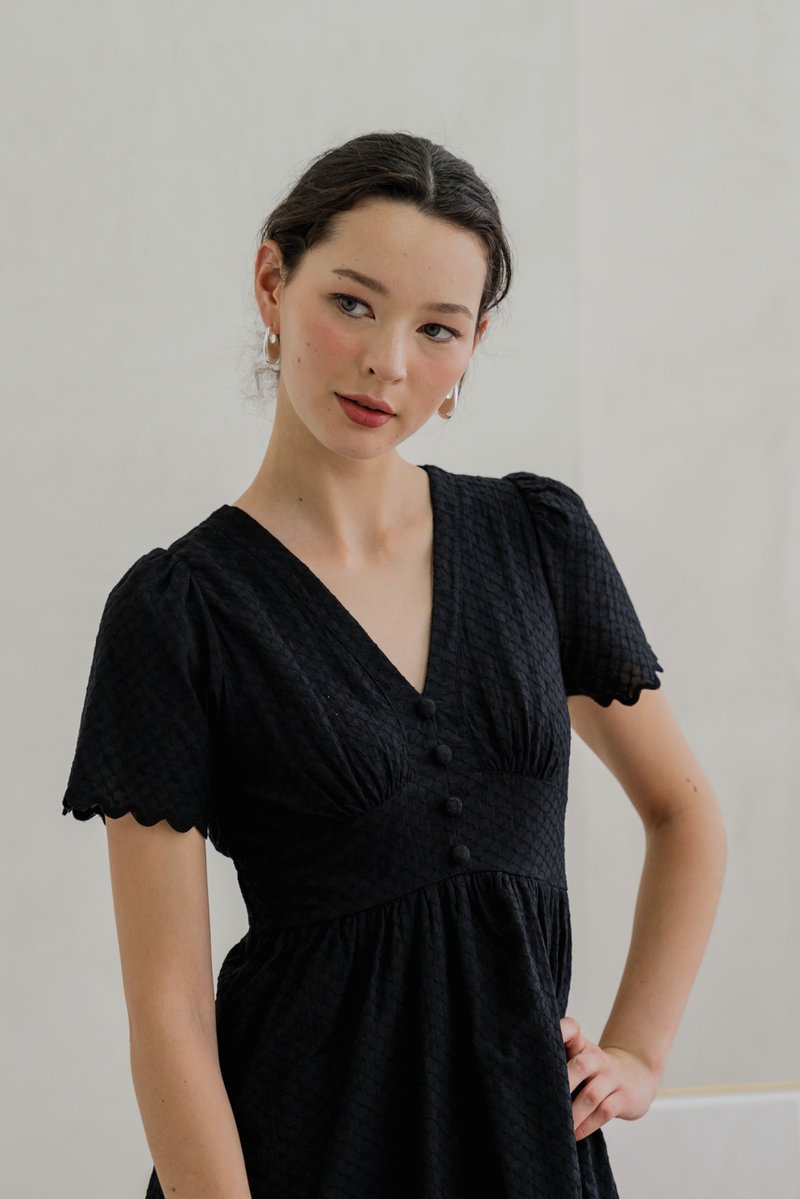 Layana Eyelet Empire Button Maxi Dress In Black (XS)