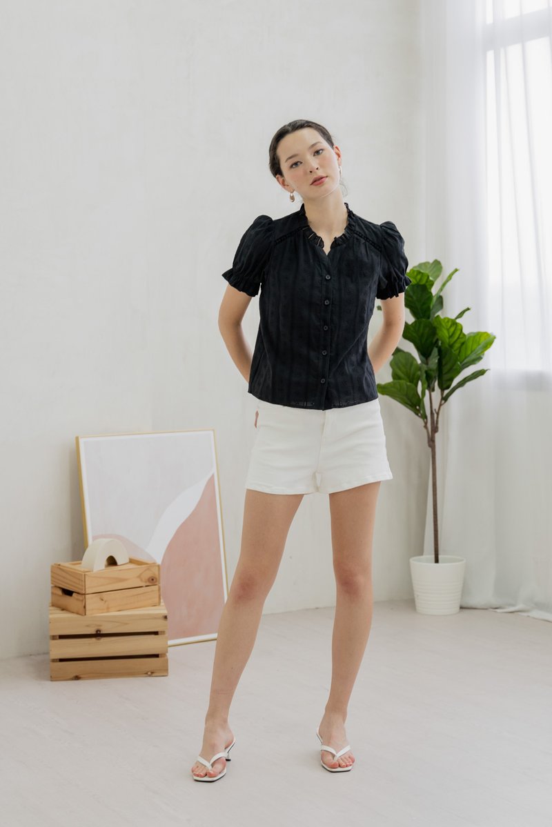 Bettany Eyelet Button Top In Black (XS)