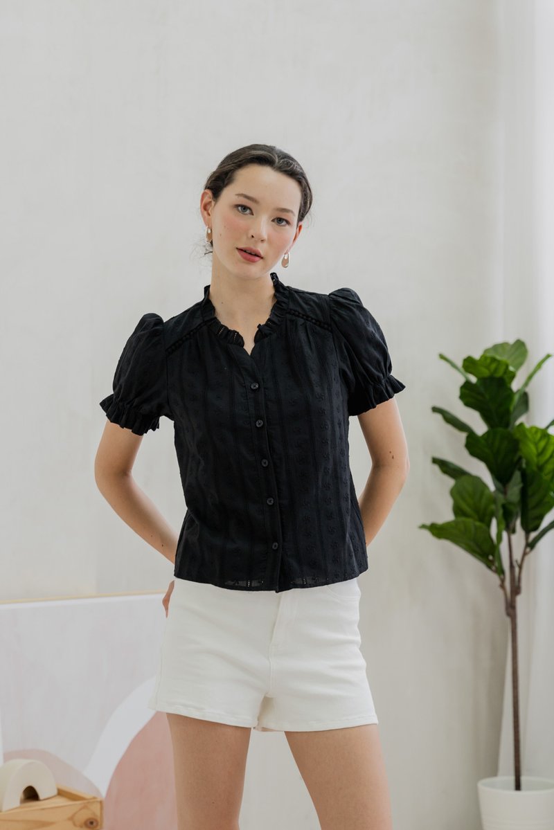 Bettany Eyelet Button Top In Black (XS)