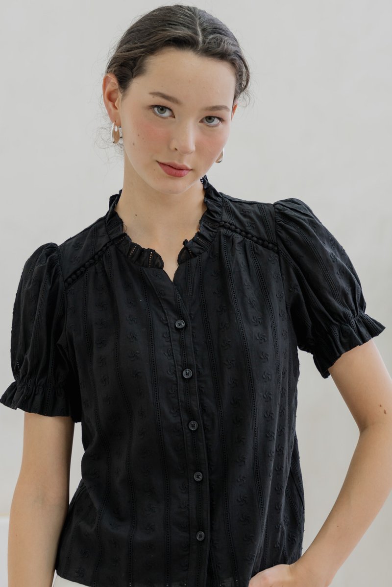 Bettany Eyelet Button Top In Black (XS)