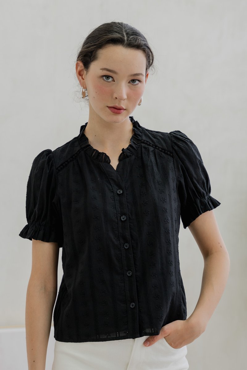 Bettany Eyelet Button Top In Black (XS)