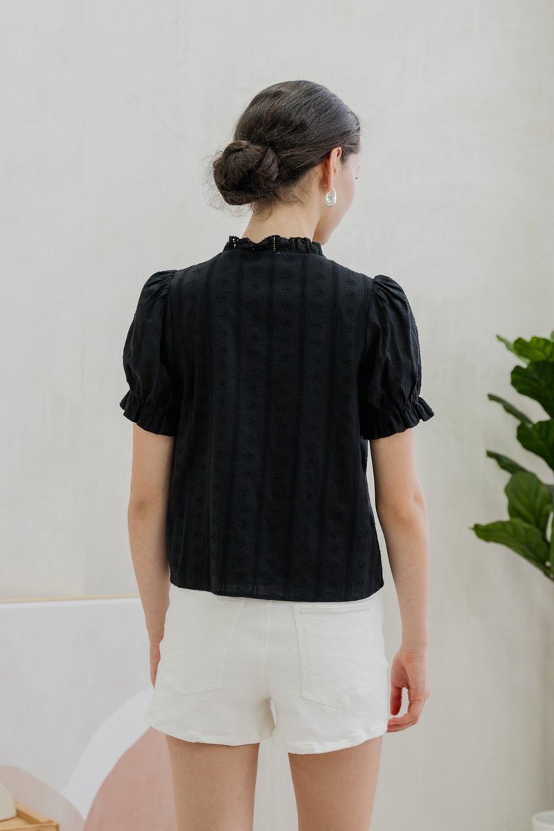 Bettany Eyelet Button Top In Black (XS)