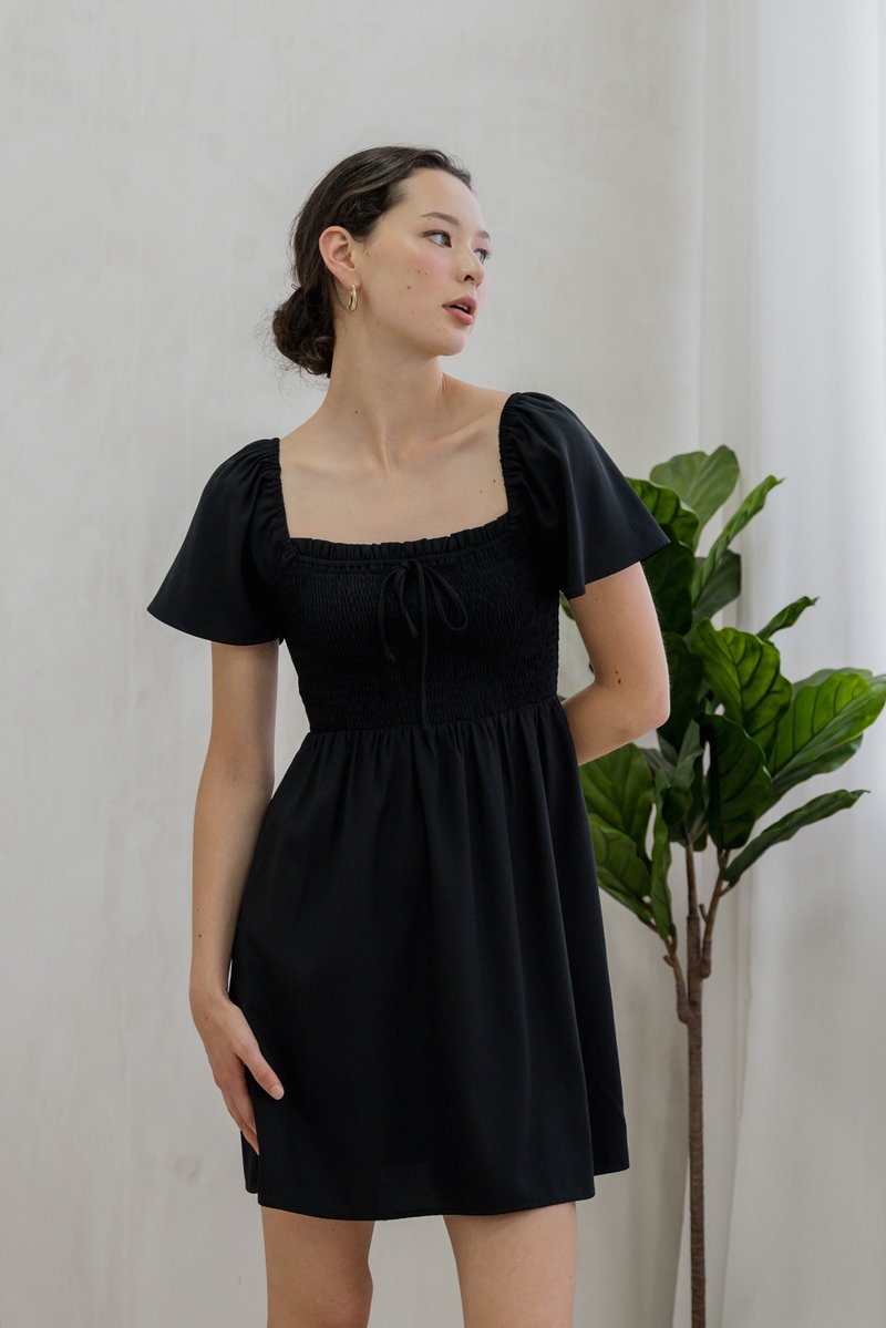Rowana Ribbon Smocked Dress In Black (XS)