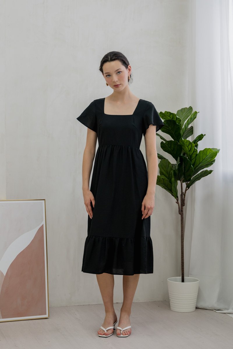 Feliz Flare Sleeve Midi Dress In Black (XS)