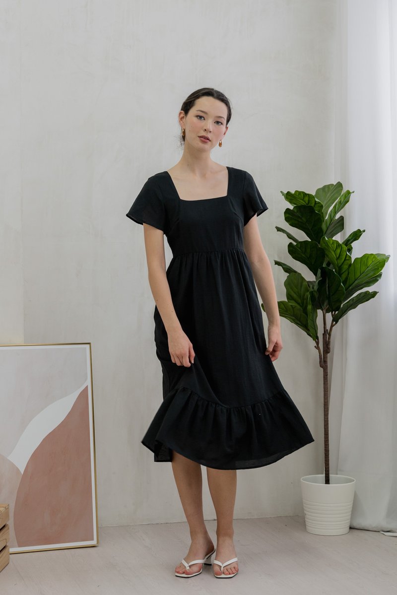 Feliz Flare Sleeve Midi Dress In Black (XS)