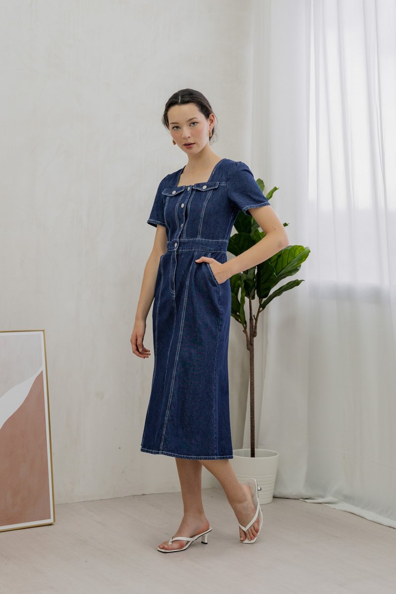 Bronca Button Front Denim Midi Dress (XS)