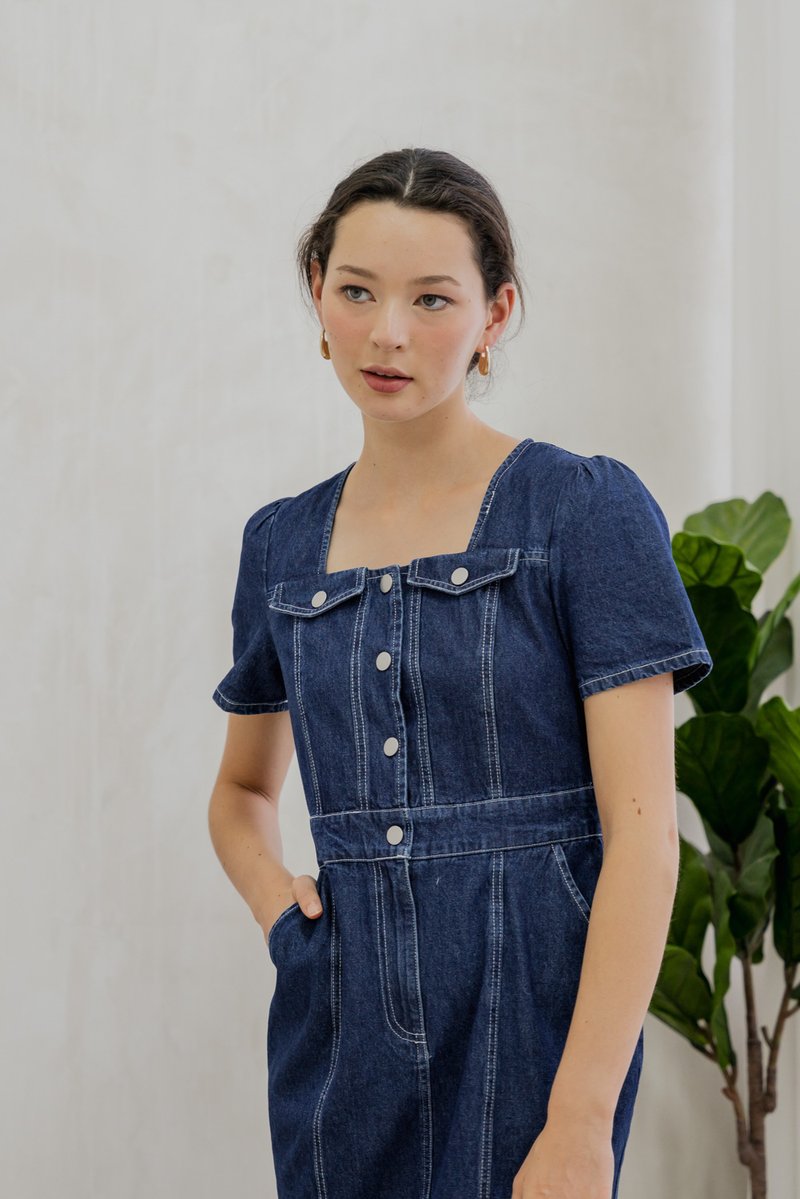 Bronca Button Front Denim Midi Dress (XS)