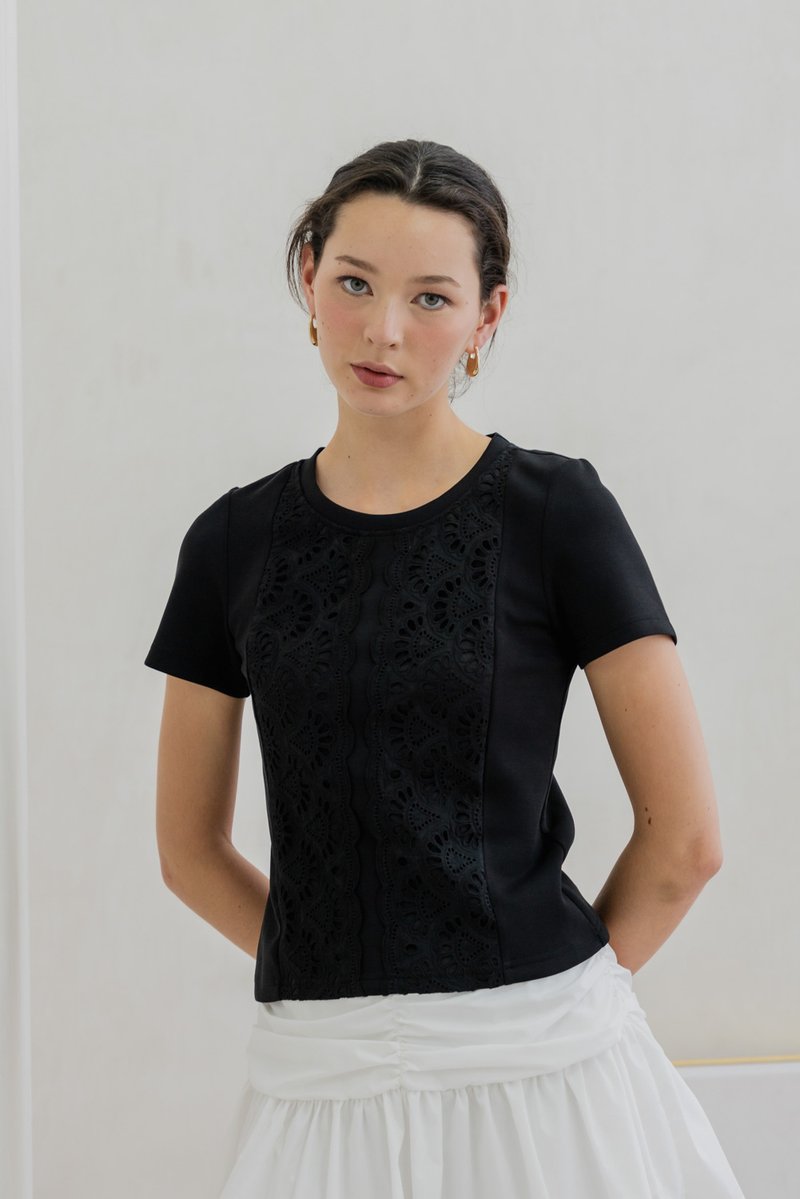 Cybill Crochet Cotton Top In Black