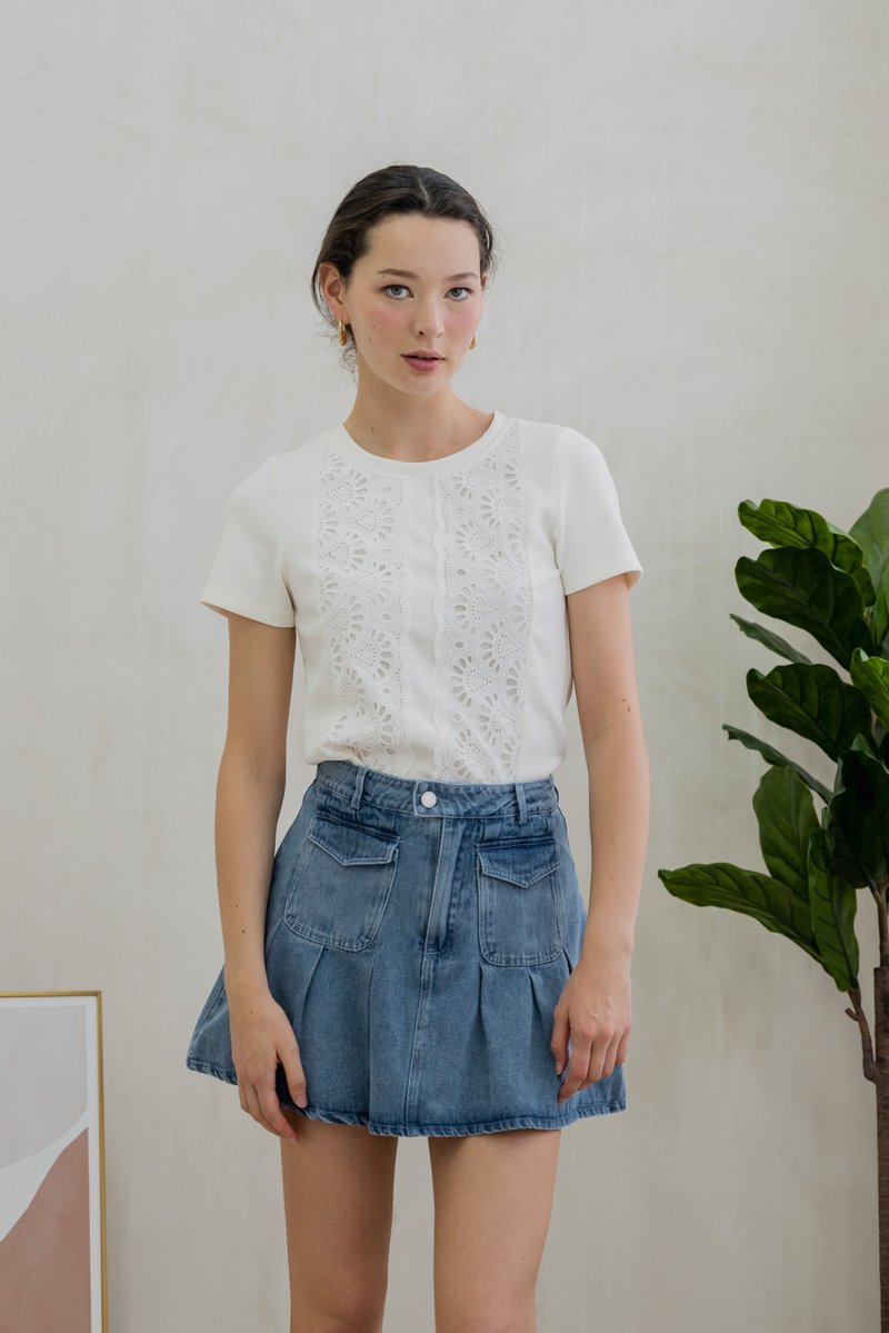 Dulce Denim Pocket Pleated Skort (XS)