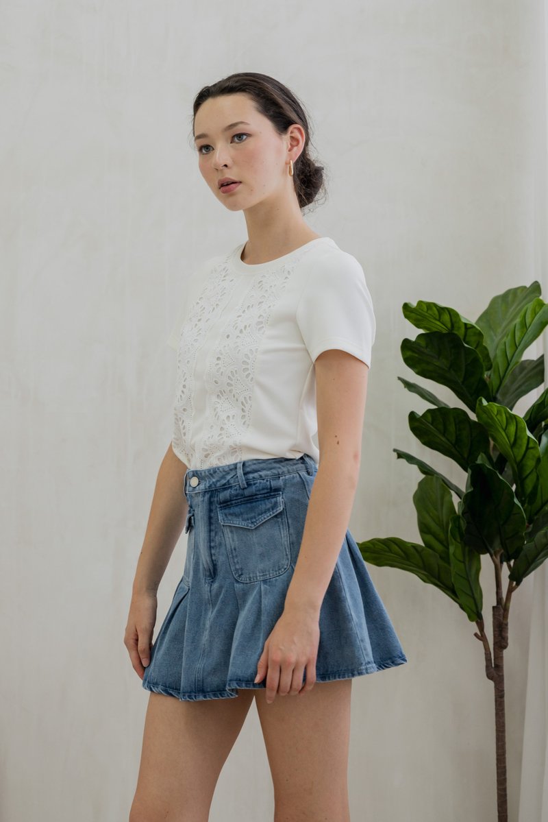 Dulce Denim Pocket Pleated Skort (XS)