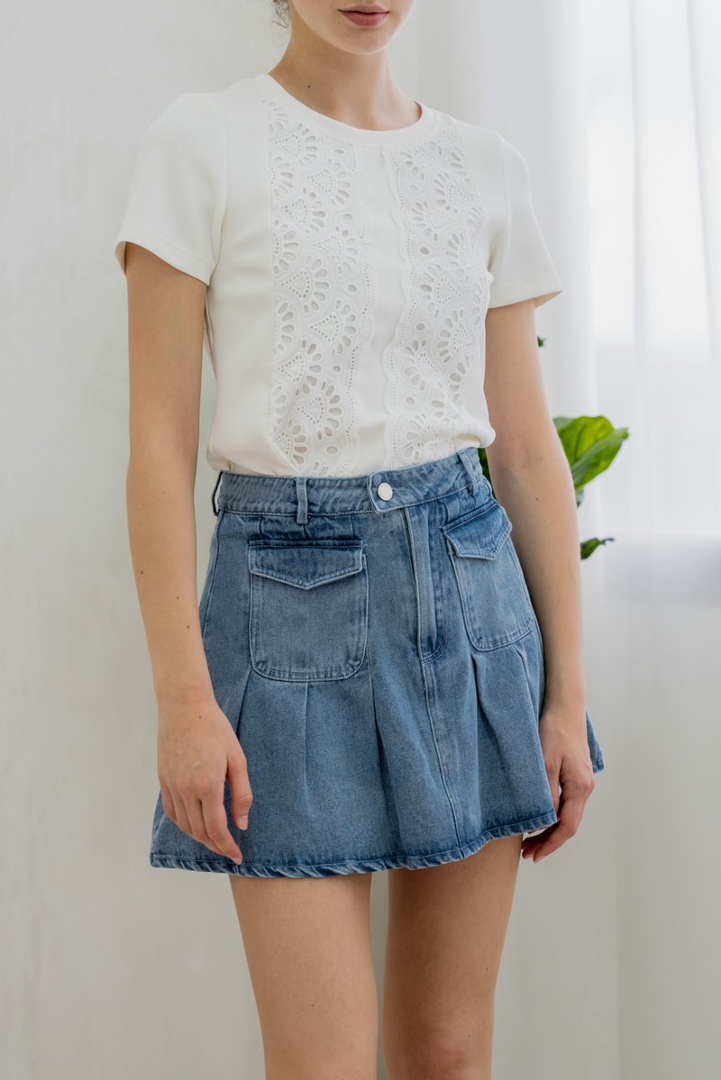 Dulce Denim Pocket Pleated Skort (XS)